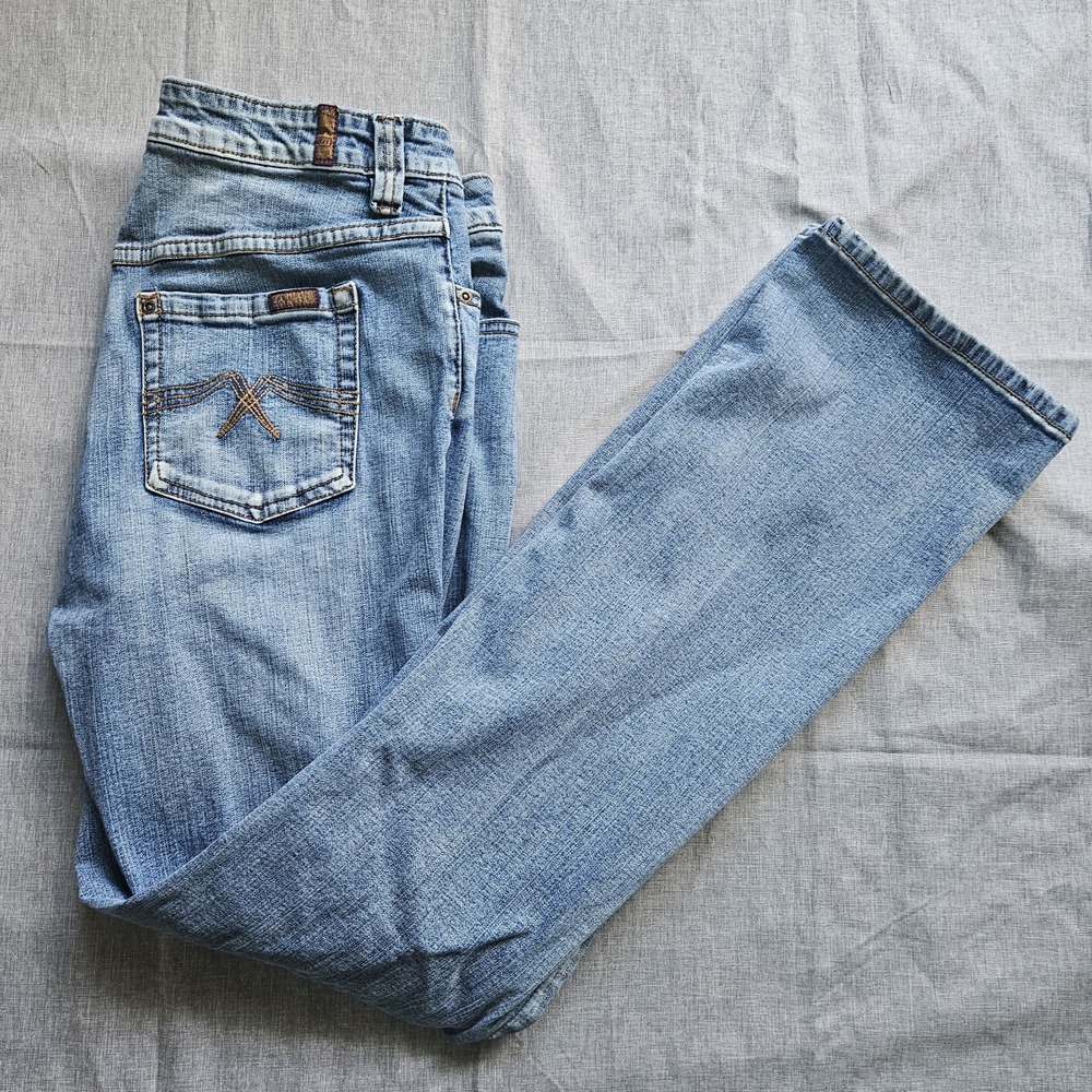 Zanadi Jeans Womens 14 Light Wash Blue Stretch Denim Straight Leg Mid Rise 33x32